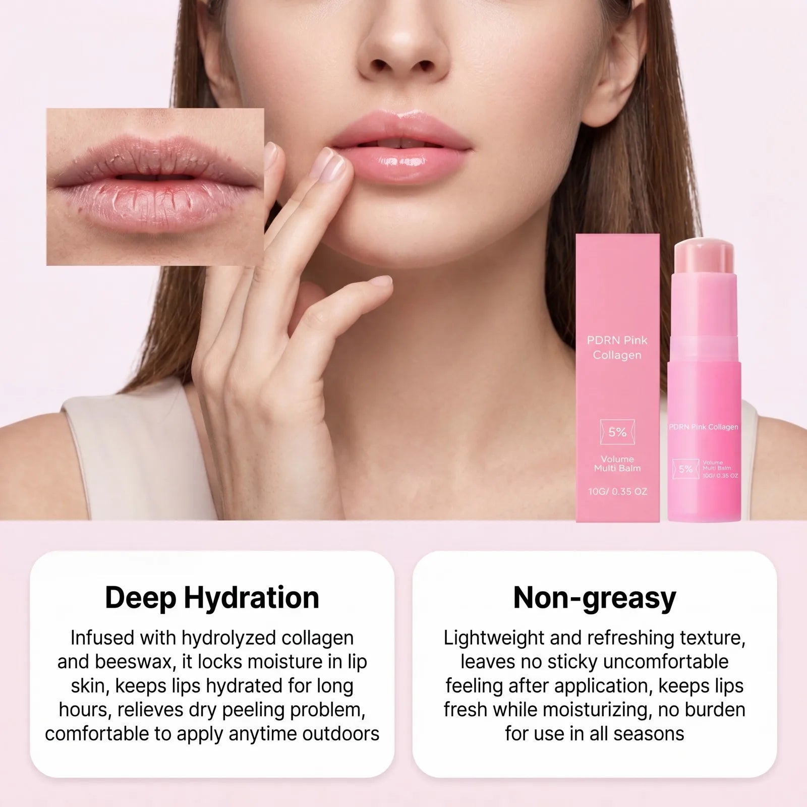 PDRN Pink Collagen Volume Multi Balm Stick&Serum 5% Volufiline Hydrating Firming Repair Balm for Face Neck Eye Area Skincare