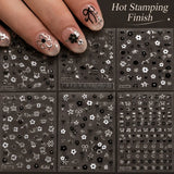 6Pcs 3D Hollow Flower Nail Stickers Black Silver Metallic Piano Key Musical Note Bowknot Adhesive Decals For Nail Art Making