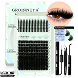 GROINNEYA Lash Clusters Kit Spikes Lash Individuals Eyelash Clusters D-Curly Lash Clusters Kit with Bond and Seal Makeup