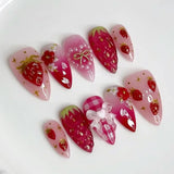 24Pcs Pink Jelly Long Stiletto 3D Flower Pearl Glazed Glass Press On Nails Sweet Style DIY Manicure