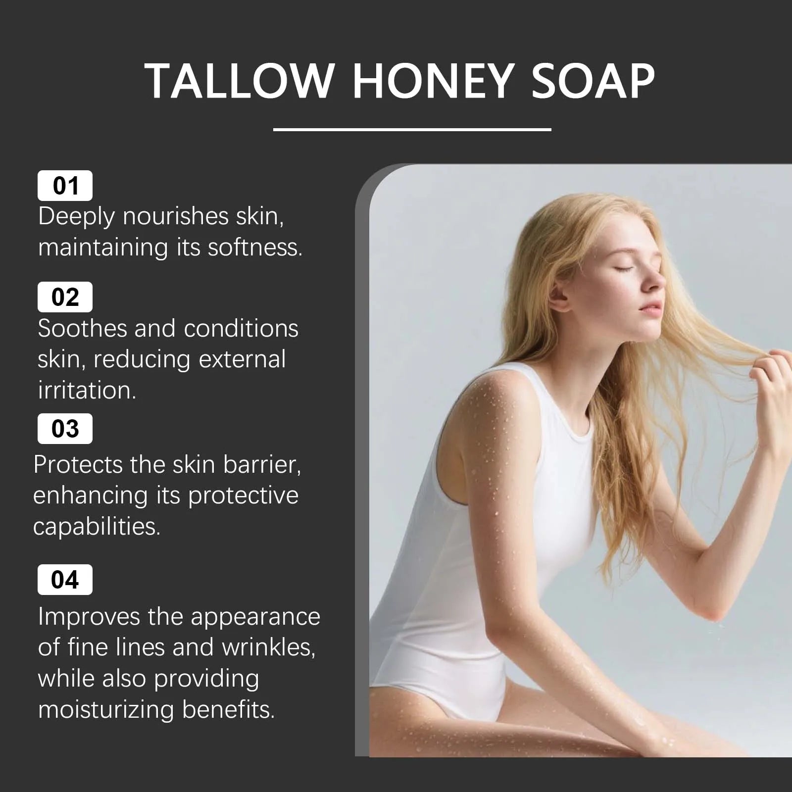 Tallow Honey Soap Bar Gentle Cleansing Bar for Face & Body Rich Lather Moisturizing Redness Relief Soften Smoothing Skin Care