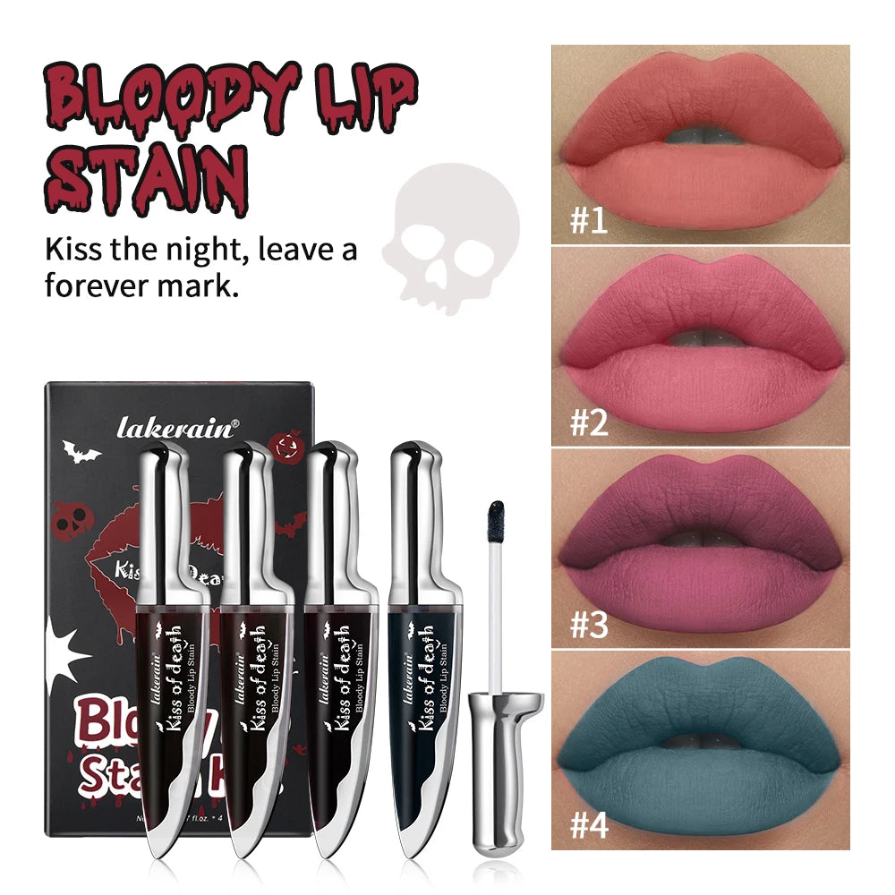 2Pcs Matte Bloody Lip Stain Long-Lasting Water-Resistant Liquid Lipstick Gothic Vampire Halloween Party Lip Tint Cosmetics