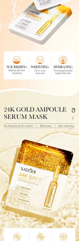 15pcs SADOER 24K Gold Vitamin C Hyaluronic Acid Facial Masks for Face Moisturizing Firming Hydrating Face Mask Facial Skin Care