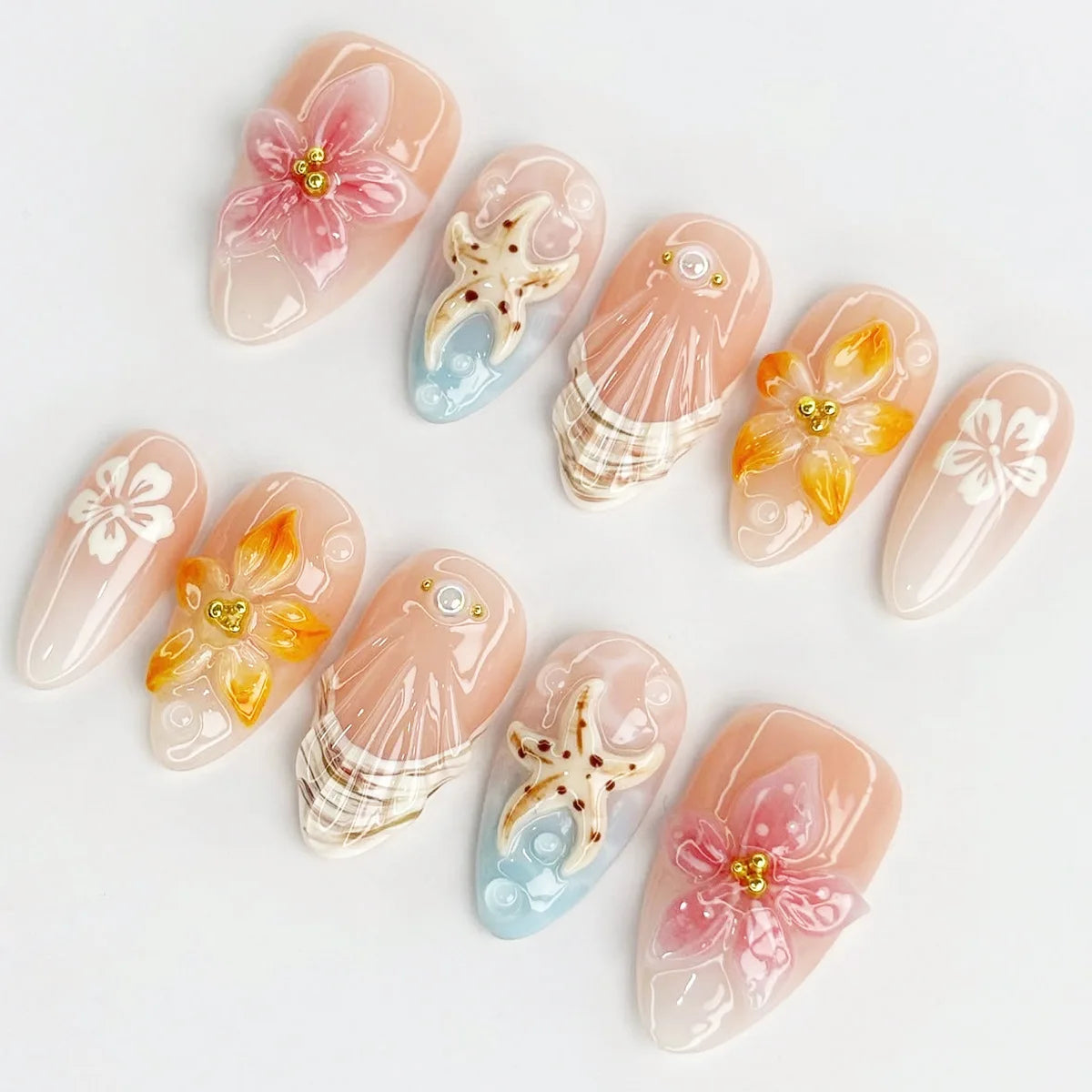 24pcs Wearable Press on Nails Strawberry Bow Design Nails Tips Red Short Almond Pearl Starlight Fake Nail Art Flower False Nails