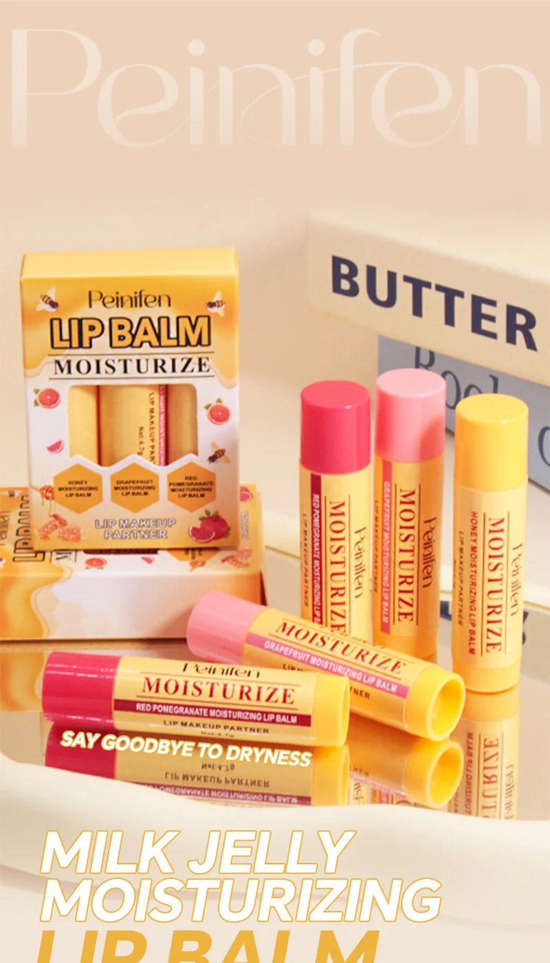 3-Piece Lip Balm Lipstick Base Lip Balm Makeup Natural Plant Anti-Scratch Lip Care Petroleum Jelly Lip Balm