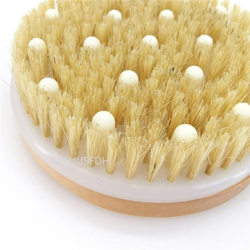 2 In 1 Dry Skin Body Massage Brush Natural Bristle Dead Skin Remover Anti Cellulite Exfoliates Blood Circulation Massage Tools