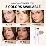 Lakerain Color Changing Foundation Stick Full Coverage Matte Finish Dual-Ended Brush & Stick Waterproof Smooth Foundation Makeup
