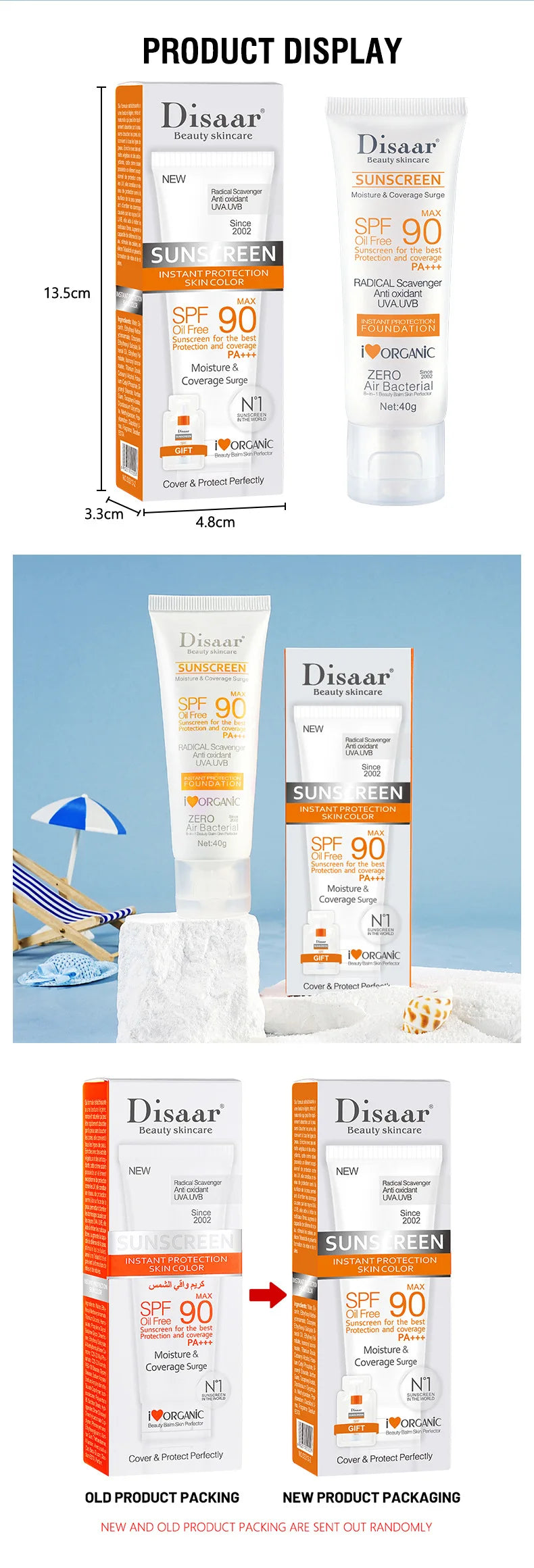Disaar Facial Sunscreen Cream SPF 90 Body Protector Solar Lotion Original Facial Body Moisturizing UV Protection Sun Sunblock