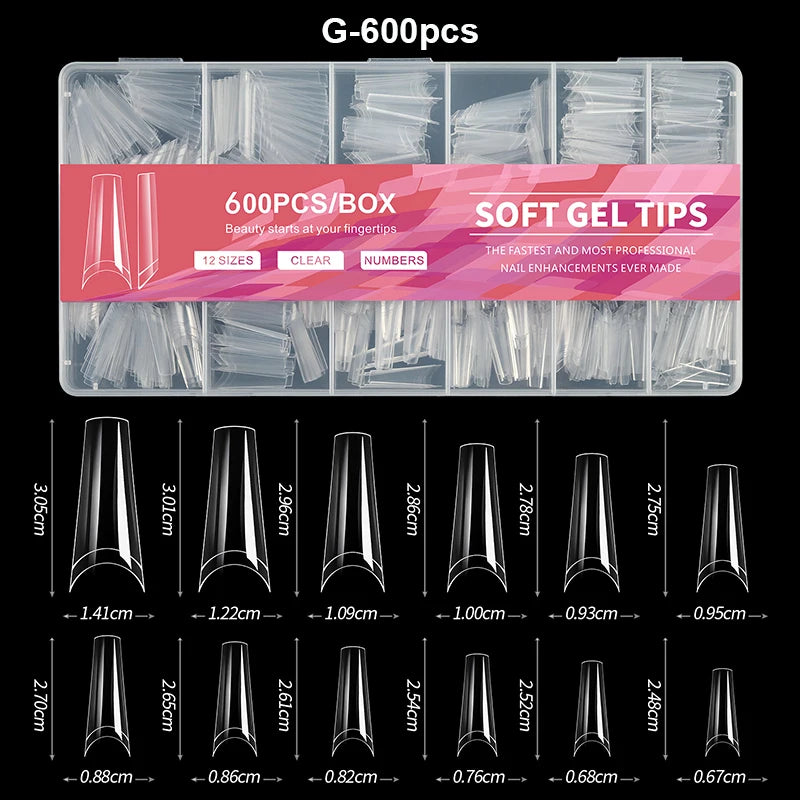 Luxury False Nail Tips Soft Gel Fingertip Semi-matte Capsules Almond French Coffin Full Cover Artificial Fake Nails Extension