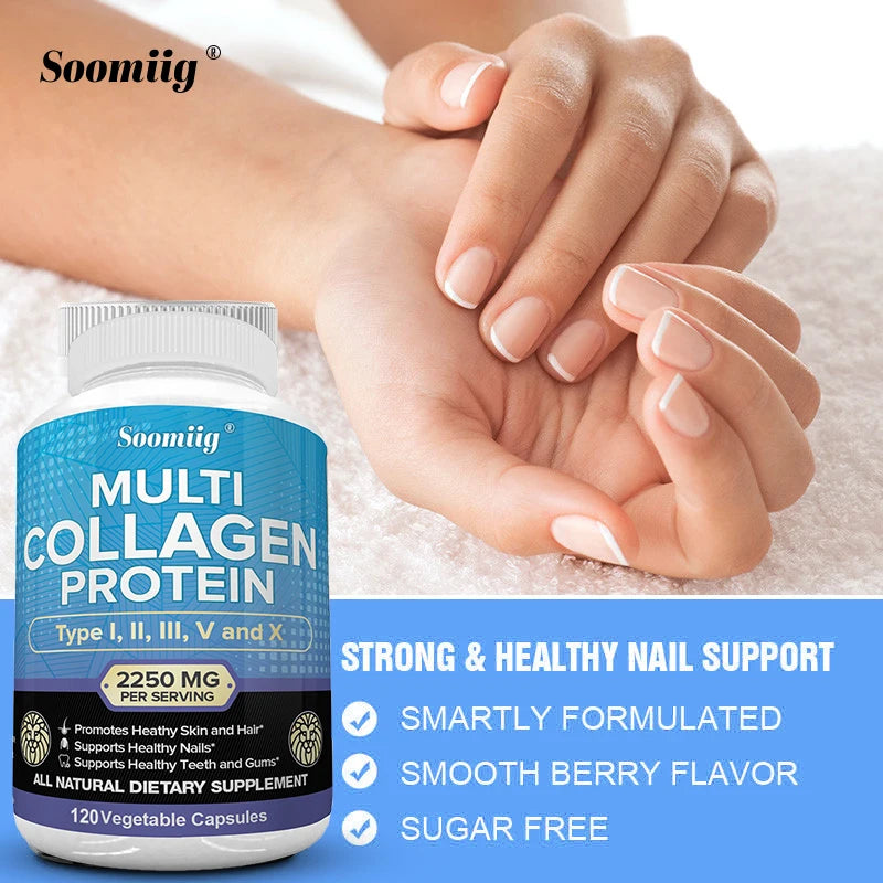Collagen Peptides Capsules - Multi-Collagen Protein - for Hair Skin Nails Teeth Gums Joints, Gluten Free, Non-GMO