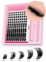 GROINNEYA Lash Clusters Kit Fluffy Individual Lashes C Curl Cluster DIY Lash Extension Kit Lash Bond and Seal Eyelash Extensions