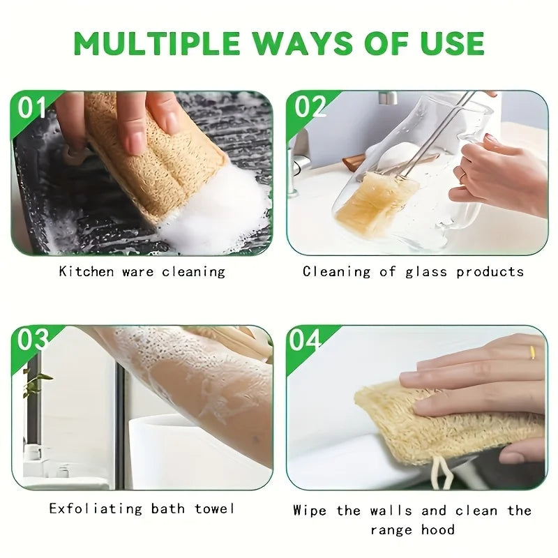 4-6Pcs Natural Loofah Exfoliating Sponges - Gentle Body Scrubber for Shower & Bath, Bamboo Fiber Cleaning Pads