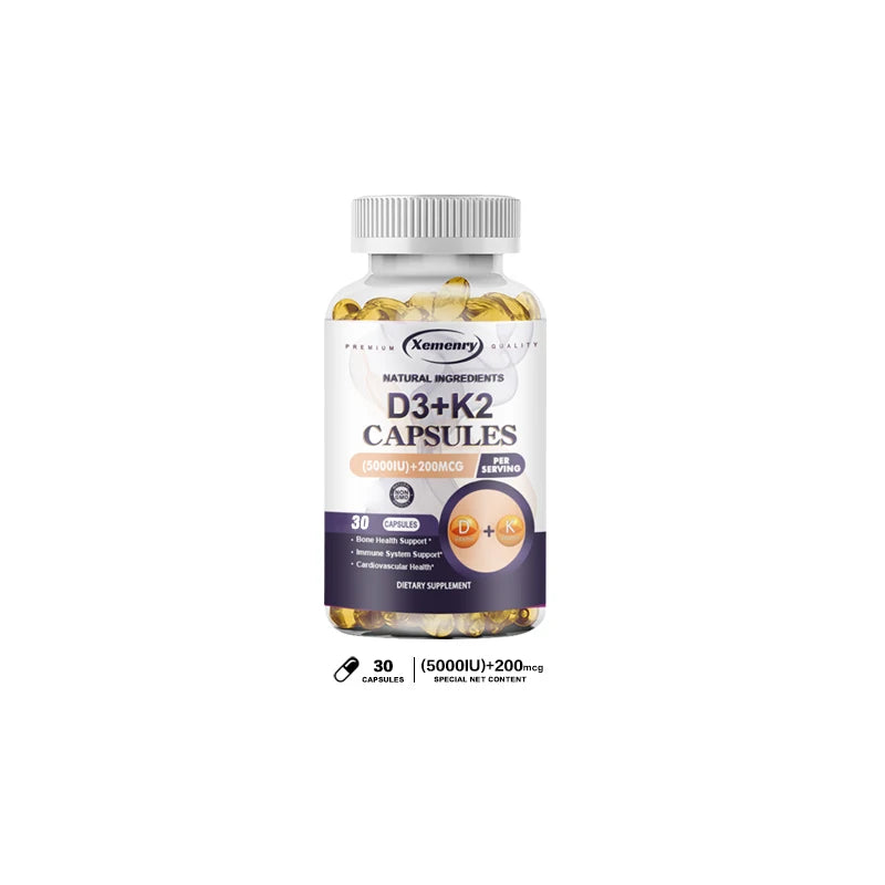 Natural Vitamin D3 K2 Softgels for Heart, Joint and Bone Health, D3 K2 Multivitamin Supplement