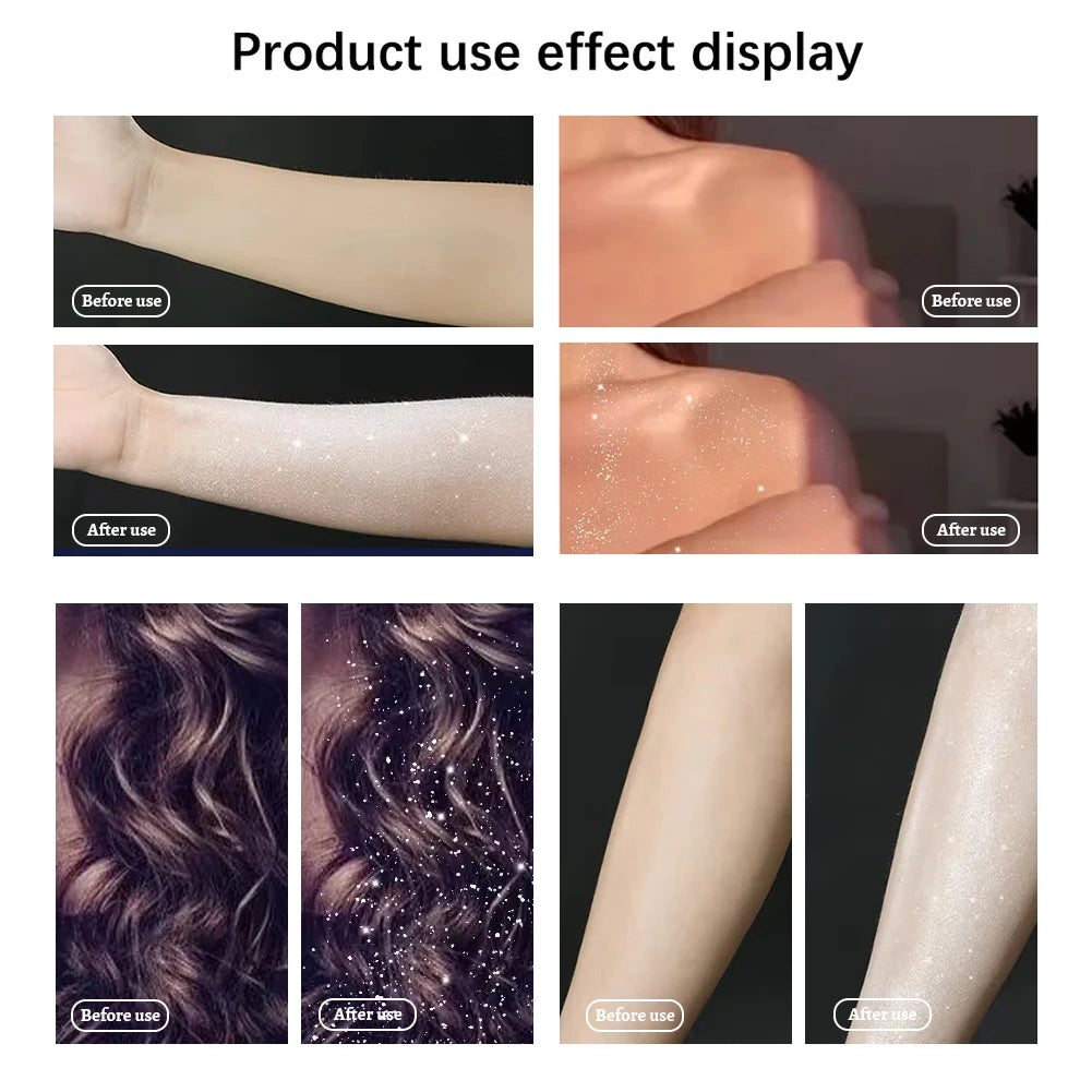 Body Highlighter Spray–Quick-Dry Non-Sticky Shimmer Mist, Fine Glitter for Hair & Skin,Water-Resistant Long-Lasting Summer Glow