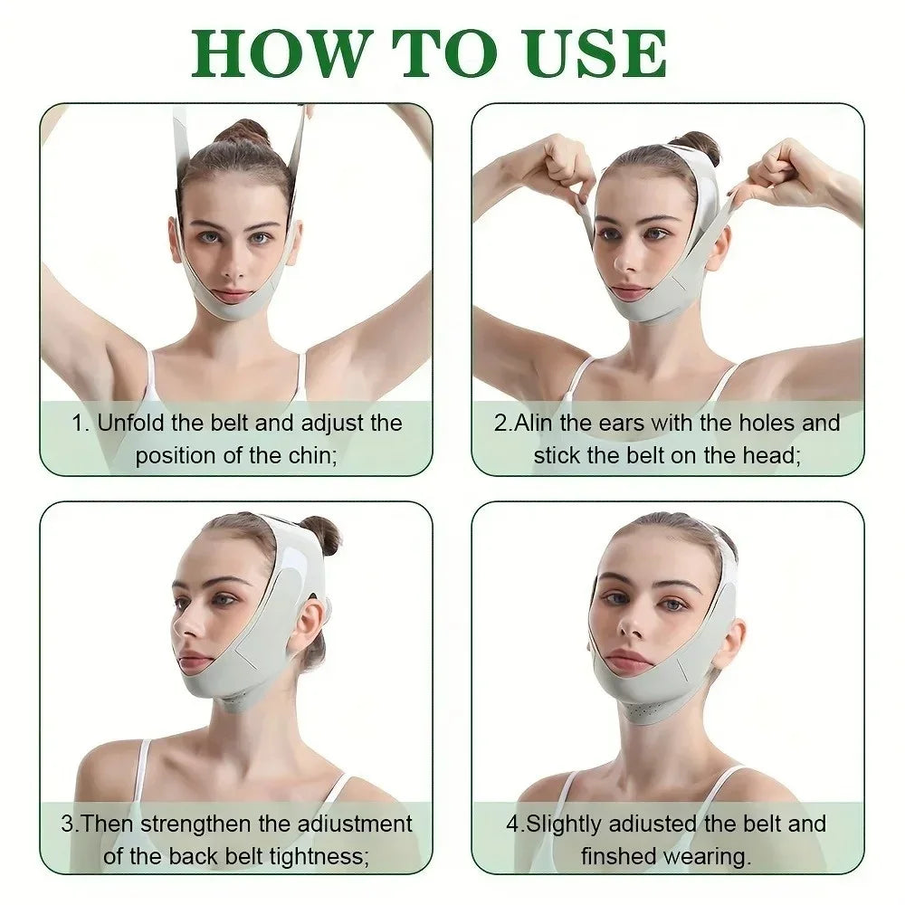Adjustable V-Shape Face Lift Band Breathable Reusable Facial Slimming Strap Double Chin Reducer for Men Women Daily Skin Care