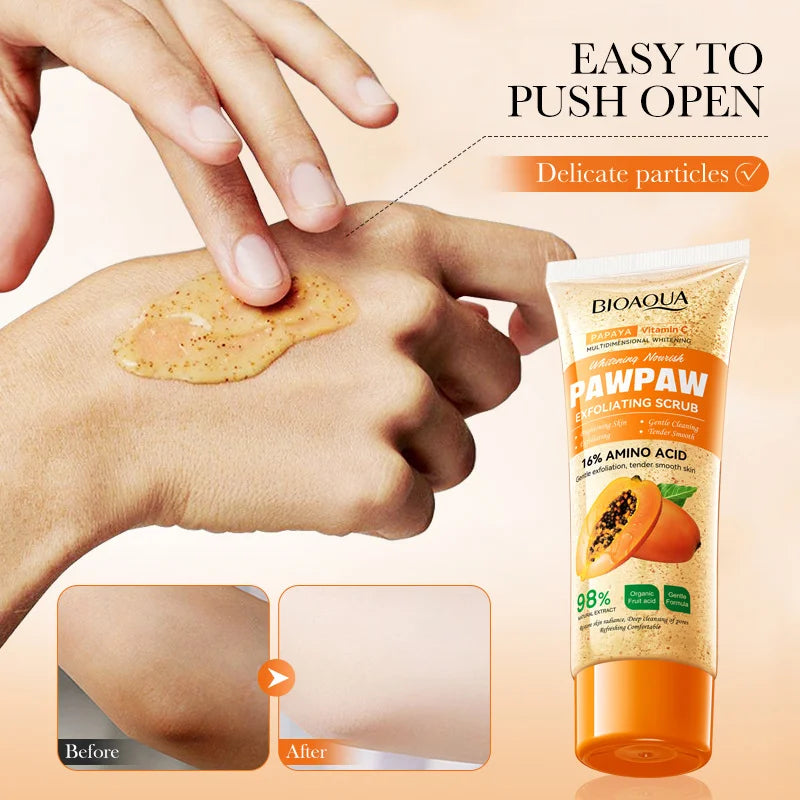 100g Papaya Vitamin C Exfoliating Scrub Cream, Hypoallergenic, Moisturizing, Exfoliation, Scented with Papaya, Deep Cleansing