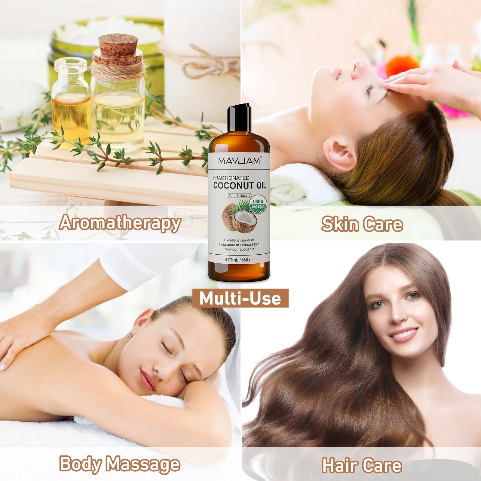 USDA Organic Coconut Oil for Skin Face Hair Cold-Pressed Sweet Almond Moroccan Argan Sunflower Seed Oil for Massage Moisturize