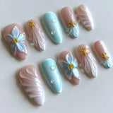 24pcs Wearable Press on Nails Strawberry Bow Design Nails Tips Red Short Almond Pearl Starlight Fake Nail Art Flower False Nails