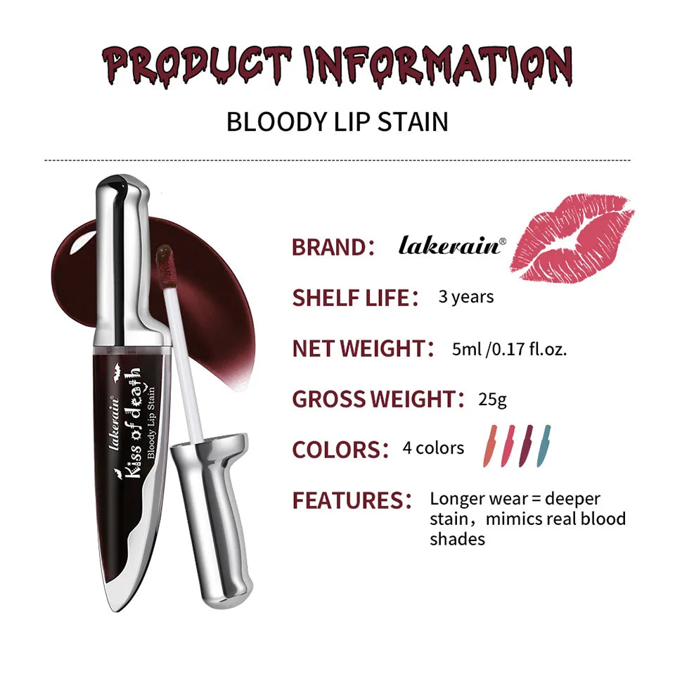 Gothic Bloody Lip Stain Matte Dark Red Green Halloween Lip Glaze Tint Knife Shaped Bottle Vampire Lipstick Makeup Waterproof