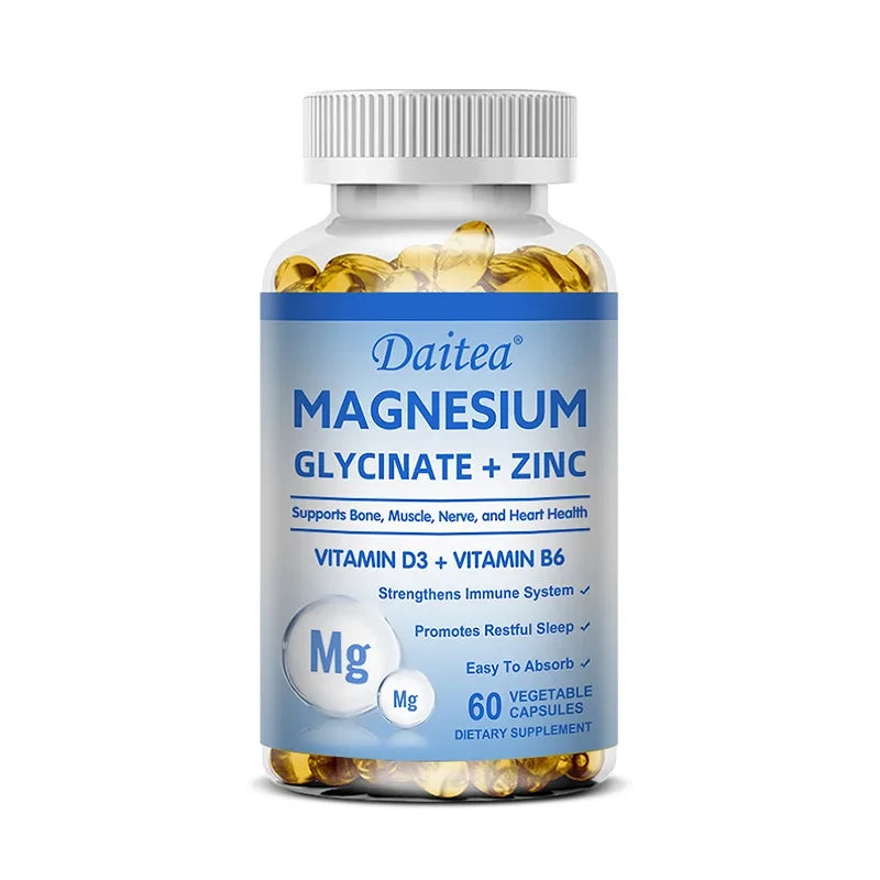 Daitea Magnesium and Zinc Capsules - Magnesium Glycinate Supplement to Support Muscle, Nerve, Joint and Heart Health