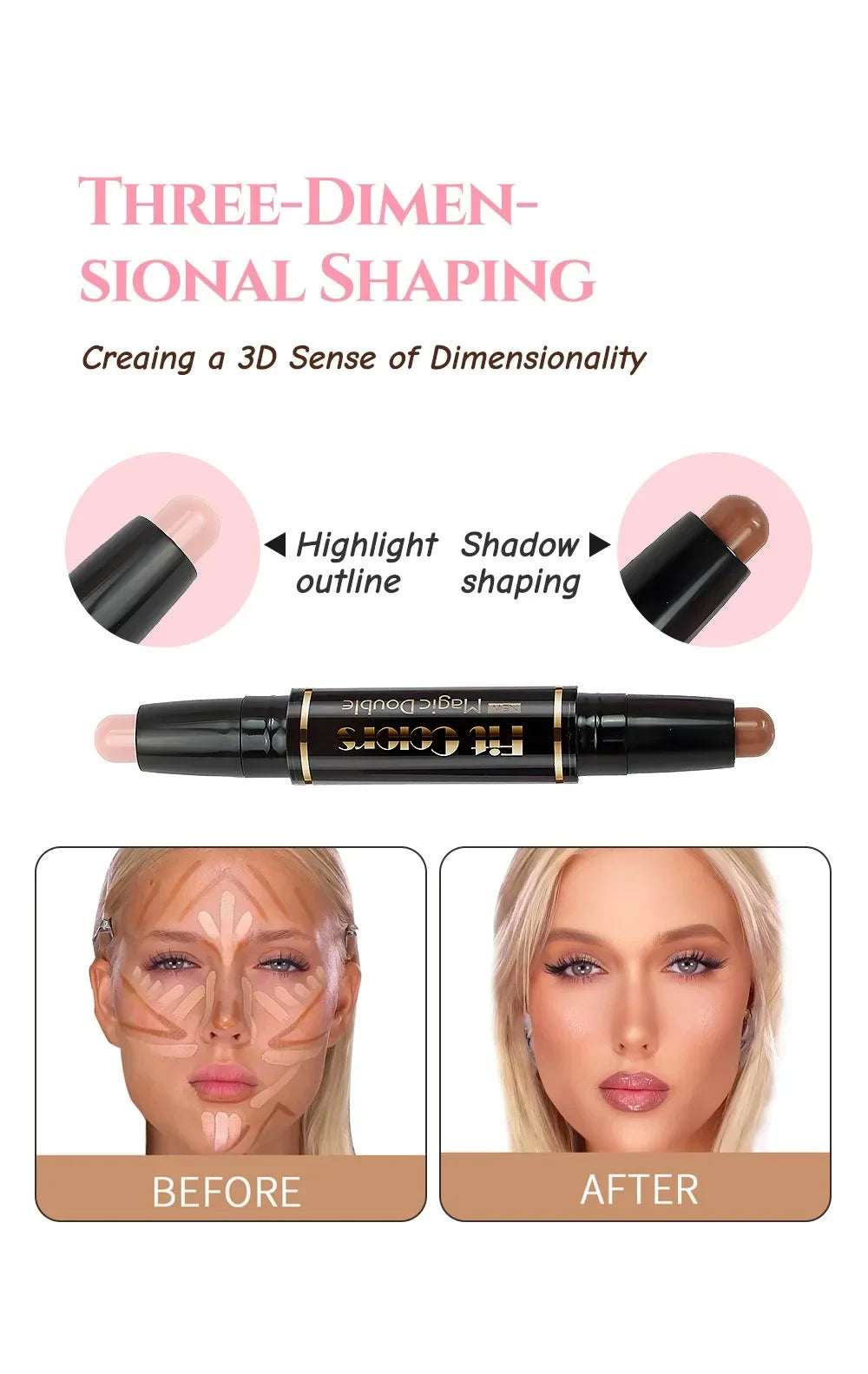 Double-head Highlight Shadow Stick Face Bronzer Contouring Pen Foundation Cream Concealer Makeup Base Beauty Women's Cosmetics