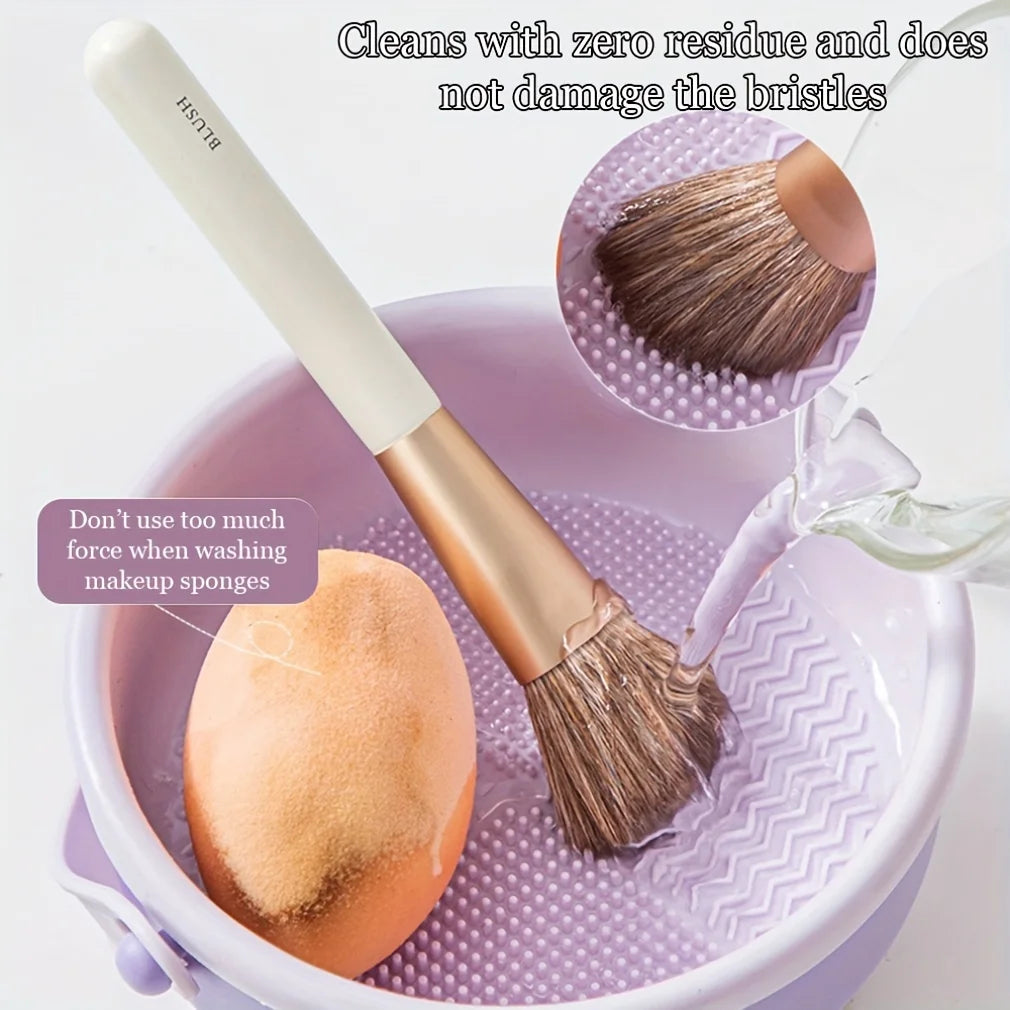 3-In-1 Silicone Makeup Brush Cleaner Mat & Drying Rack - Cosmetic Brush Cleaning & Air Dry Tool, Beauty Tool Organizer Kit