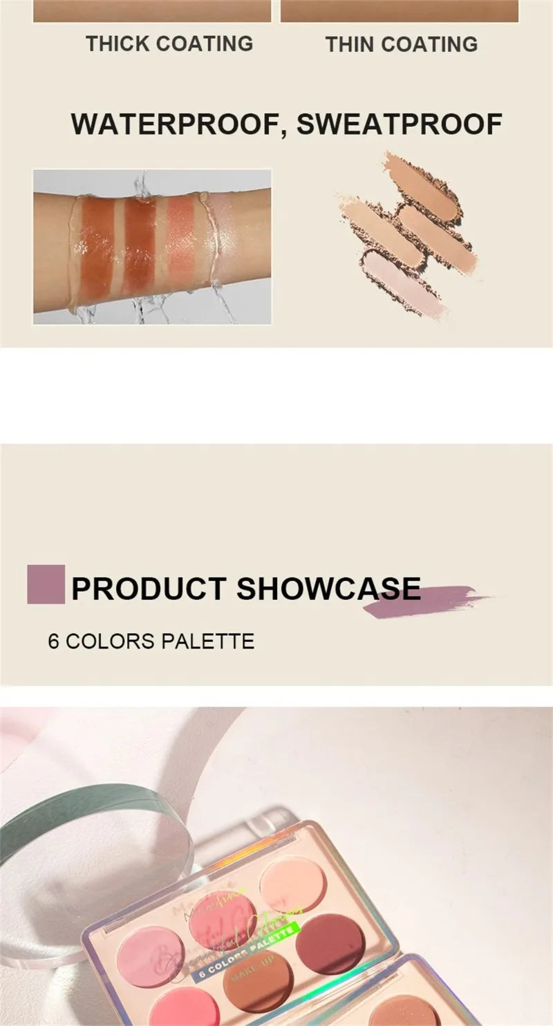 6-color Blush and Contouring All-in-one Palette Pearlescent Matte Powder Face Blusher Glitter Highlighter Blush Makeup Palette
