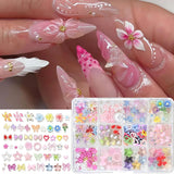72Pcs 3D Crystal Jelly Soft Spotted Flower Nail Charms Transparent Leopard Lily Hibiscus Hawaiian Floral Nail Decor Nail Supplie