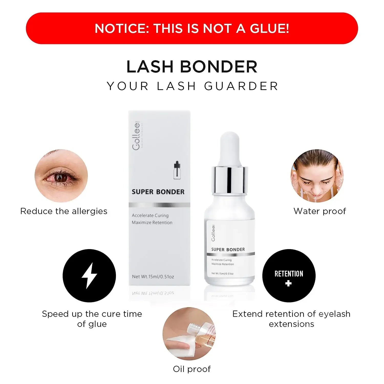 Gollee Super Bonder After Eyelash Extension Lash Sealant Help Glue Bond Better Glue Primer 2s Fast Drying Time No Wait