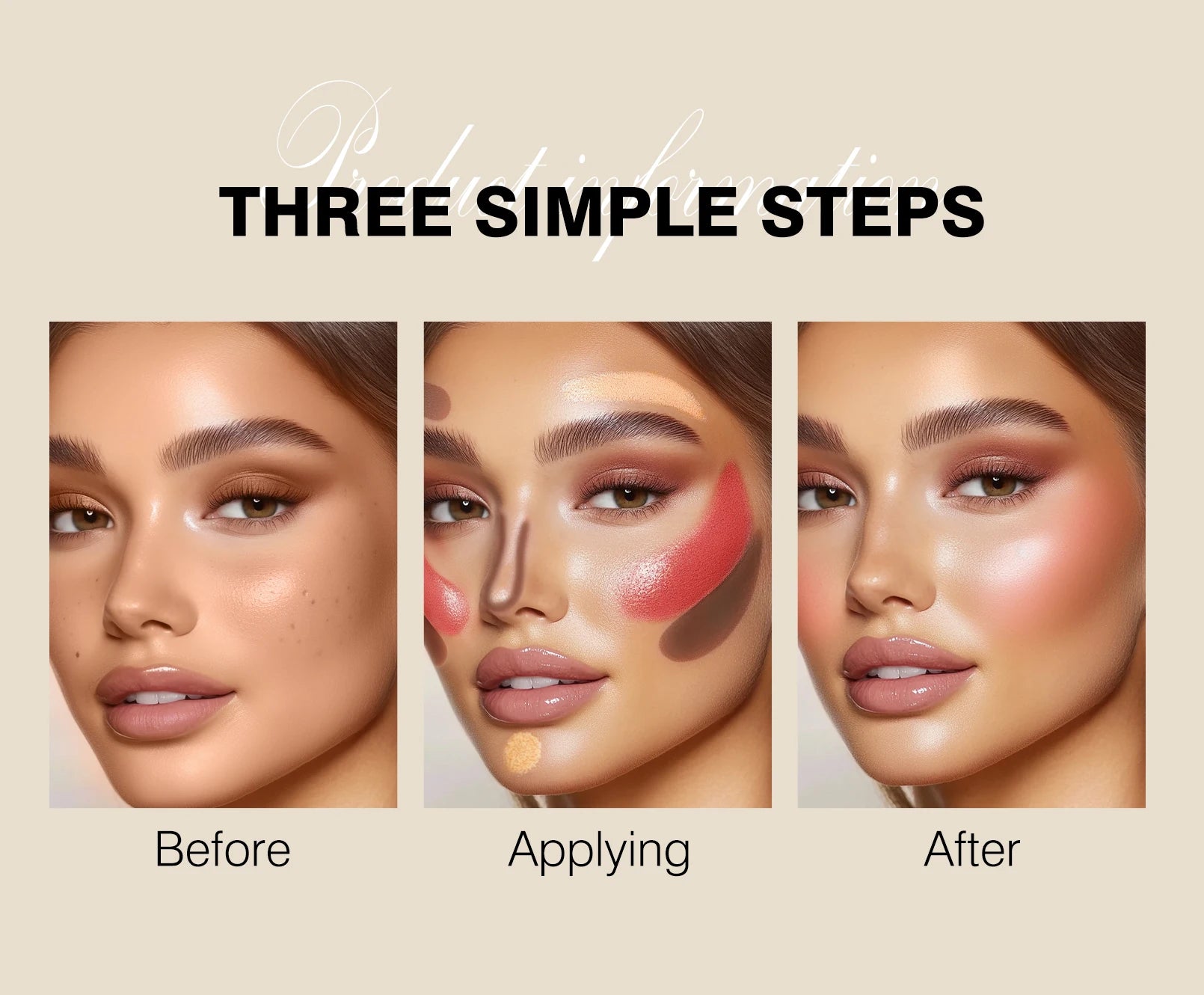 1 Set of 3 Contouring Sticks, Highlighter Stick, Blush Stick, 3-Piece Cream Contouring Set, Create Facial Contours, Non-Greasy