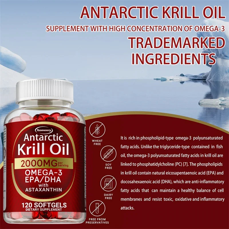 Antarctic Krill Oil Astaxanthin Capsules(EPA, DHA) Joint And Skin Health Support Immunity, Cardiovascular, Non-GmoSupplementsSup