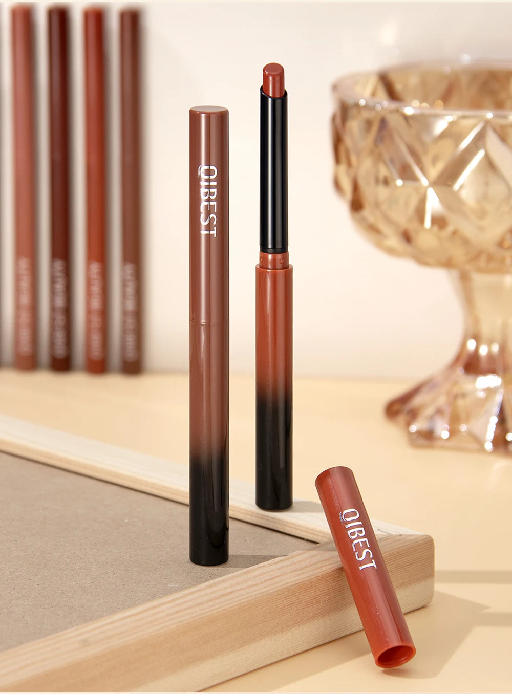 QIBEST 12 Colors Lip Makeup Nude Lipstick Pencil Waterproof Long Lasting Sexy Red Lip Stick Matte Lip Liner Pen Lipstick