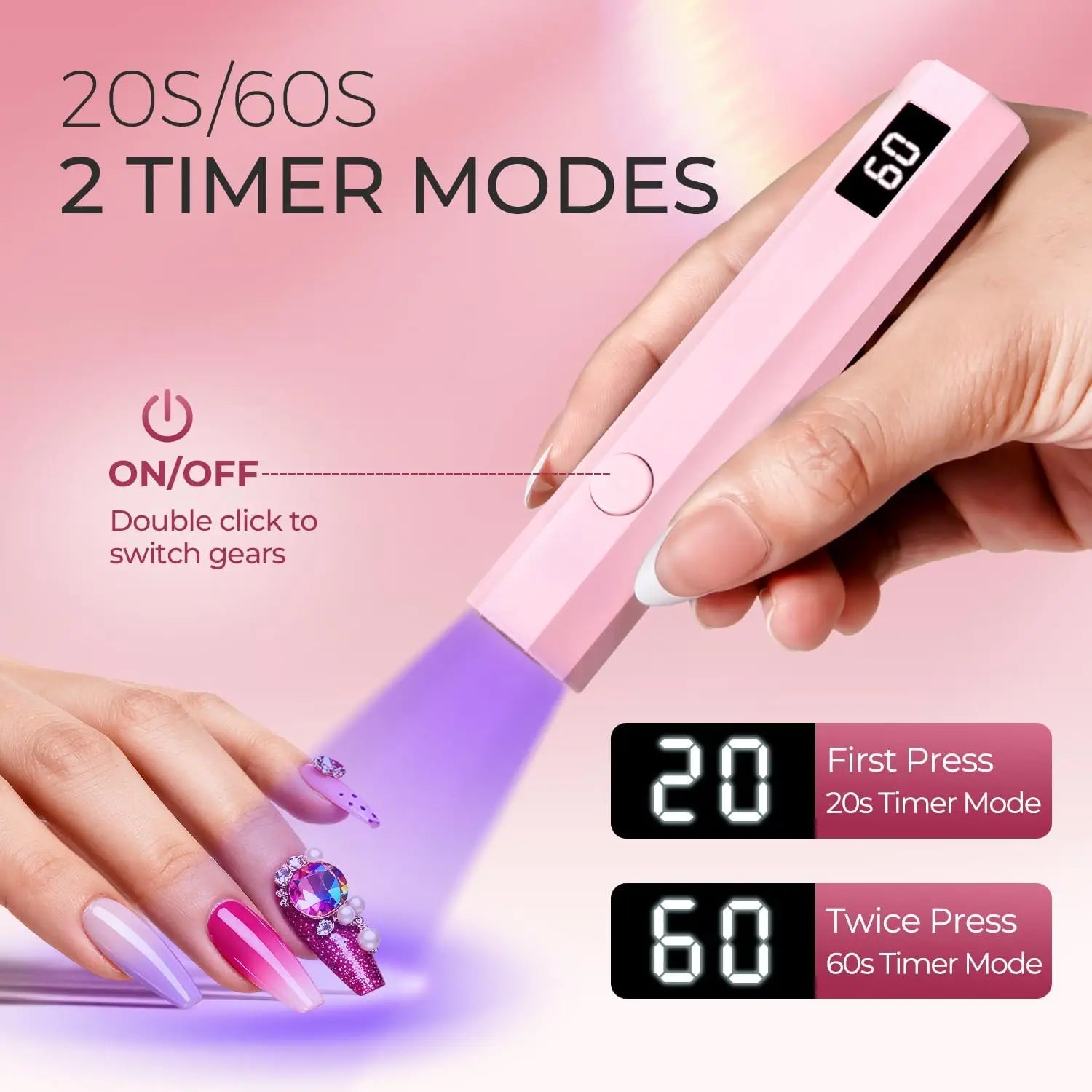 Convenient Handheld UV/LED Nail Lamp Set Handheld Light with Stand LCD Display USB Gel Nail Dryer for Quick Curing All