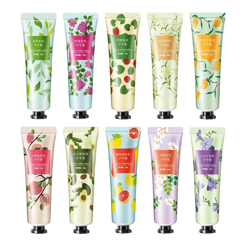 10pcs Fruity Flowery Hand Cream Moisturizing Nourishing Anti Chap Repairing Hands Care Beauty Skincare Hand Creams Sets
