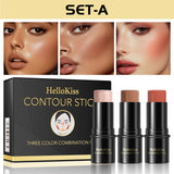 1 Set of 3 Contouring Sticks, Highlighter Stick, Blush Stick, 3-Piece Cream Contouring Set, Create Facial Contours, Non-Greasy