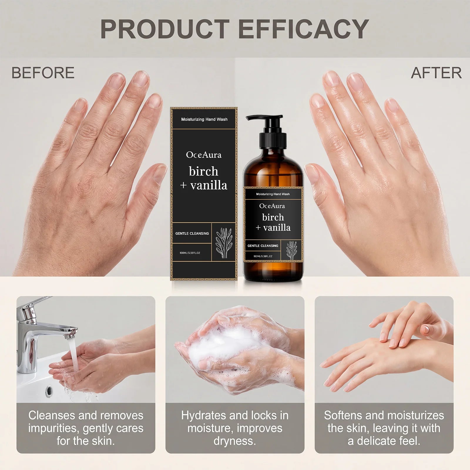 Moisturizing Hand Wash Vanilla Extract Nourishing Liquid Soap Gentle Cleansing Hand Soap for Daily Use Soft Hands Family Care