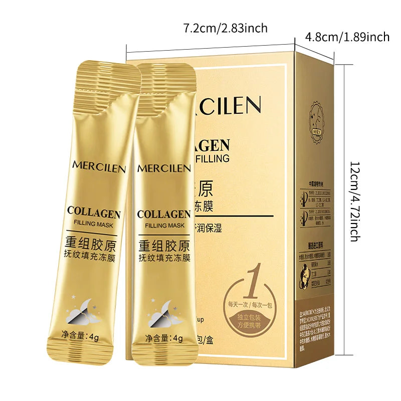 Mercilen Recombinant Collagen Wrinkle-Filling Gel Mask 4Gx60 Packs, Moisturizes, Nourishes, and Firms the Skin, Deeply Cleanses, Brightens, and Evens Skin Tone, Making Skin Look Younger, Suitable for All Skin Types