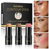 1 Set of 3 Contouring Sticks, Highlighter Stick, Blush Stick, 3-Piece Cream Contouring Set, Create Facial Contours, Non-Greasy