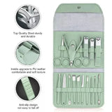 16Pcs Stainless Steel Nail Clippers Cuticle Nippers Set Portable Travel Case Household Manicure Pedicure Grooming Supply