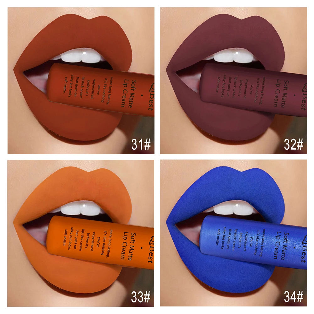 QIBEST Sexy Velvet Matte Lip Gloss Liquid Lipstick Lipgloss Beauty Red Nude Waterproof Long-lasting Lip Stain Makeup For Women