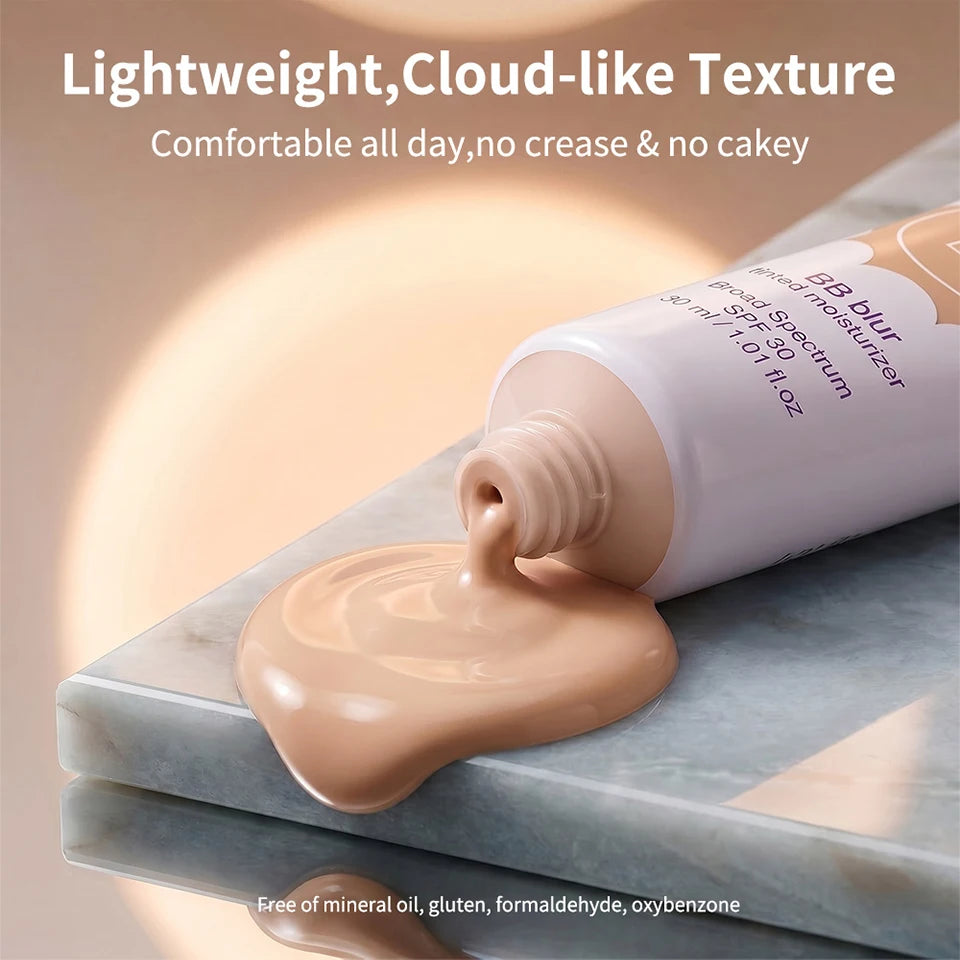 SPF30 BB Blur Tinted Moisturizer Medium Coverage Even Skin Tone Lightweight Sun Protection Face Makeup