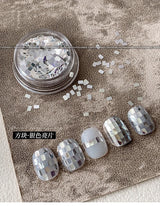 Square silver glitter nail accessories boxed, simple and sparkling, light luxury style , nail decorations