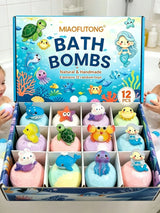 Bath Bombs Gift Set, Ocean Toy Bath Salt Ball Sleeve Box Bath Bombs, Bath Bombs with Surprise Inside, Bubble Bath 60g*12