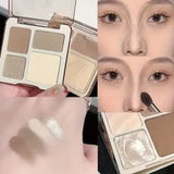 2 pcs Contouring Set - 4 color High-Gloss Contouring，Brightening Matte 3D Nose Shadow Brush，Easy To Color，Gift Set