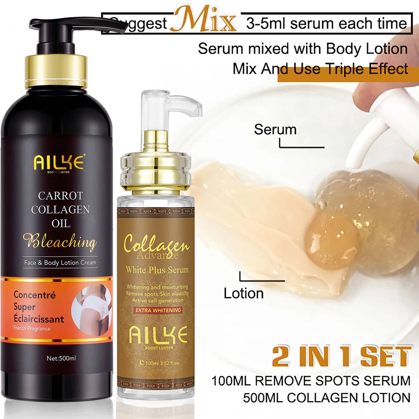 AILKE Collagen 5-in-1 Skin Care Set, Restore Skin Elasticity, Smooth Skin, Brighten, Even Skin Tone,For Face And Body Use Kit