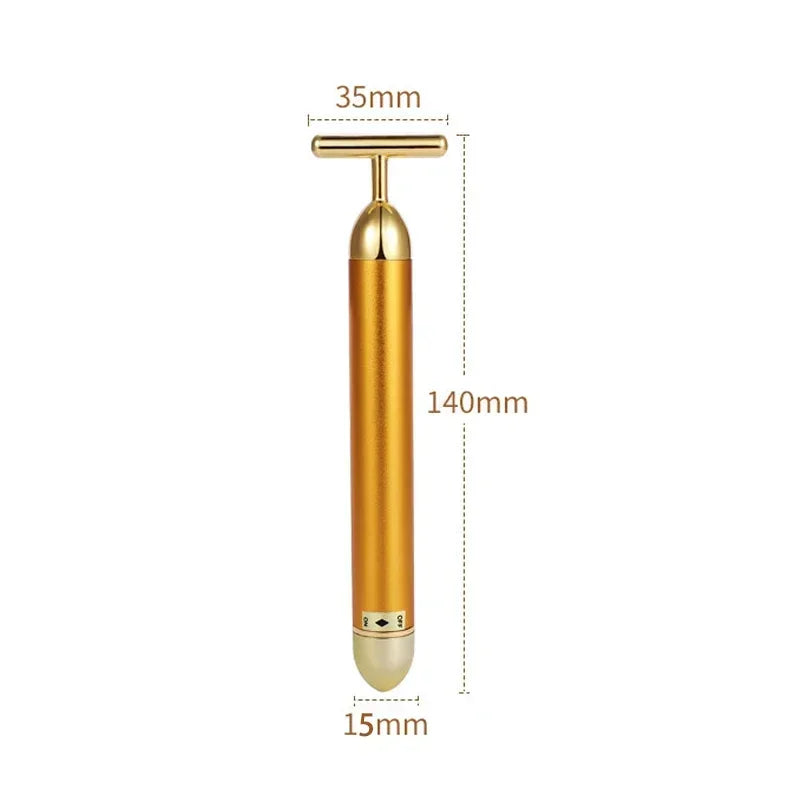 24k Gold Face Lift Roller Vibration Slimming Massager Facial Stick Facial Beauty Skin Care T Shaped Vibrating Massager