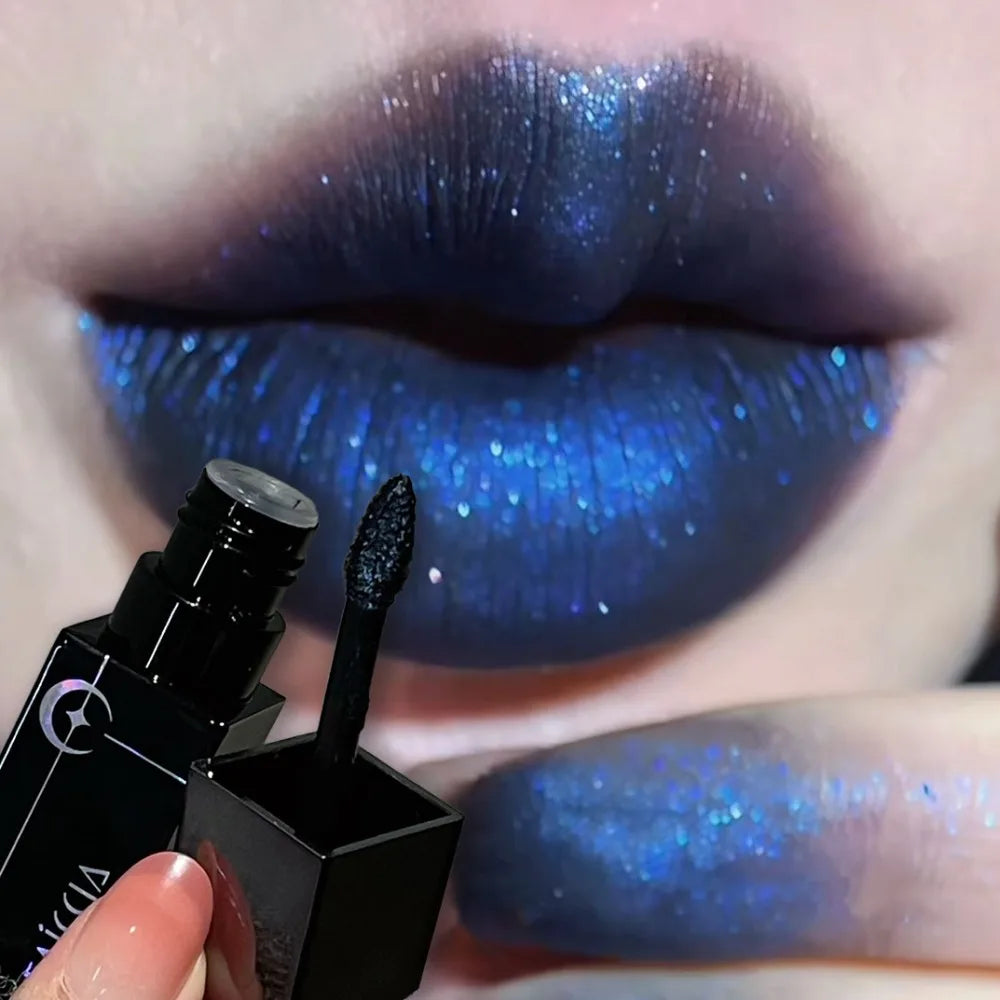 Pearlescent Polarized Green Lip Mud Gloss Fine Shimmer Lip Glaze Plumping Gothic Black Moisturizing Shiny Halloween Lips Makeup