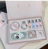 NICEKEY Pink Ballet Makeup Sets Include 4 Lip Mud,1 Blush,1 Pressed Powder,1 Eyes Palette,1 Contour Palette With Necklace Gift