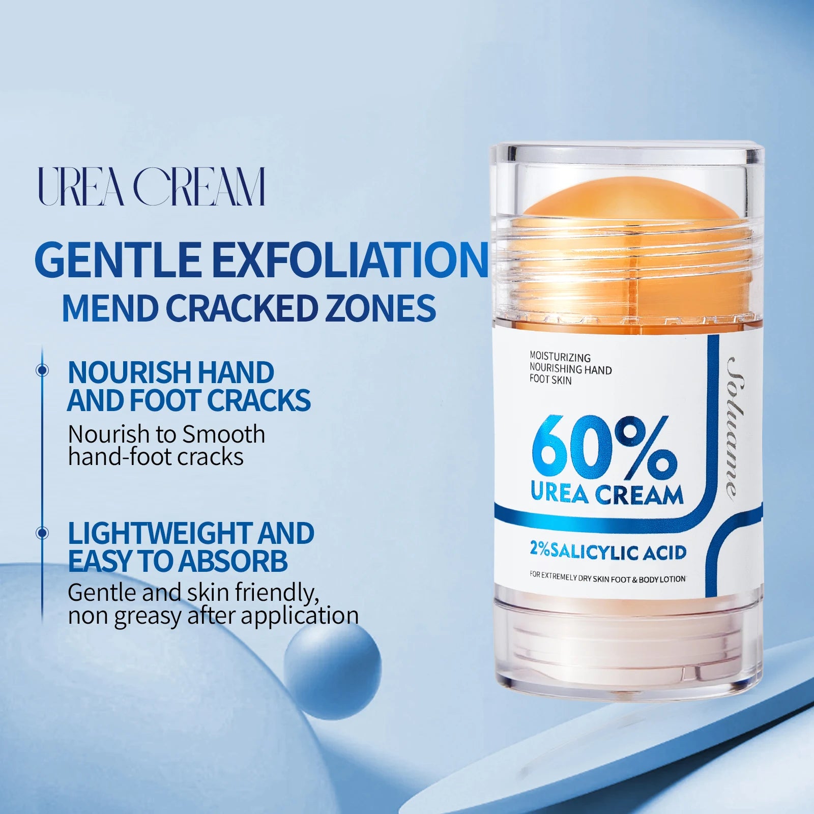 60% Urea Foot Cream Stick with 2% Salicylic Acid, Foot Care Cream Moisturizer for Dry Cracked Feet, Knees, Hands, Moisturizes Skin