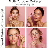 1 Set Chic Pink Makeup Brush Set - Mirror Compact, 5pcs Soft Bristles Versatile for Blush Eye Foundation